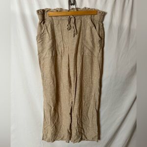 Zach & Rachel linen cream color pull on wide leg pants Elastic tie waist pockets